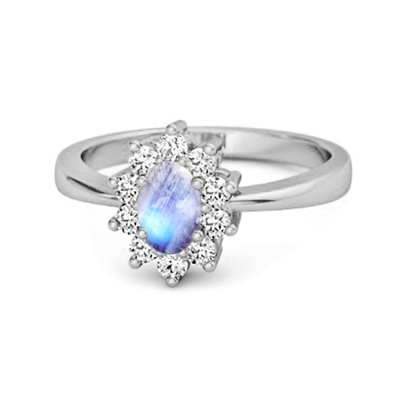 

Moonstone Classic Halo Ring - 925 Sterling Silver 11 біле золото кольору