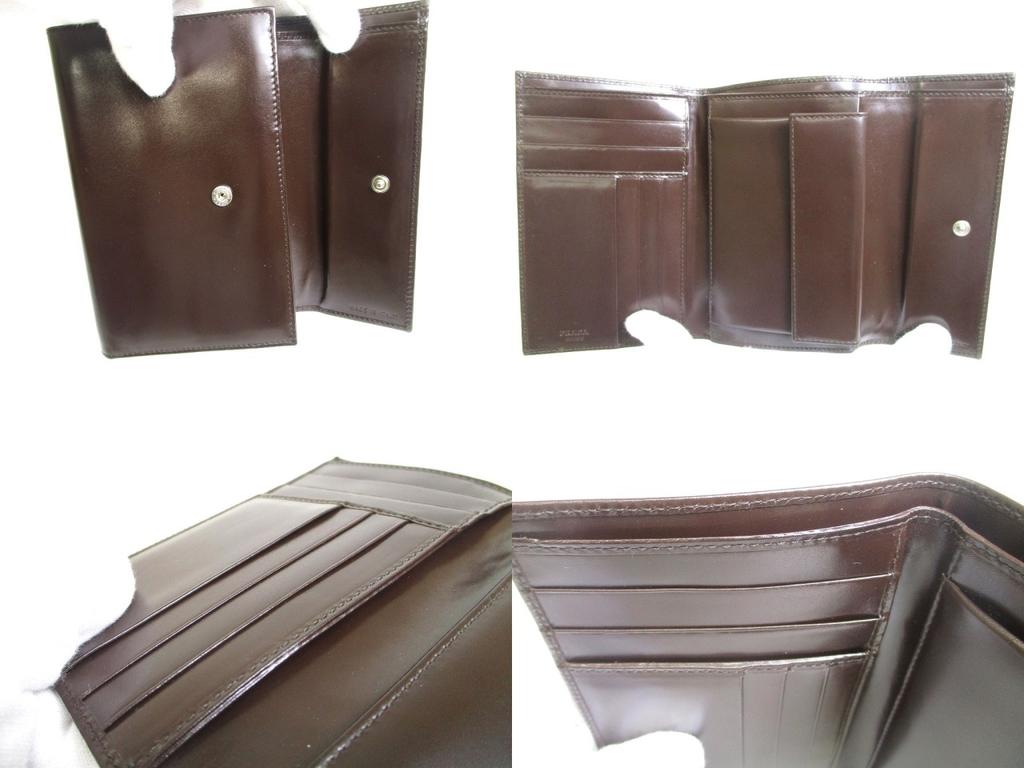 Authentic PRADA Dark Brown Leather Trifold Wallet Compact Wallet #a582 Open Box