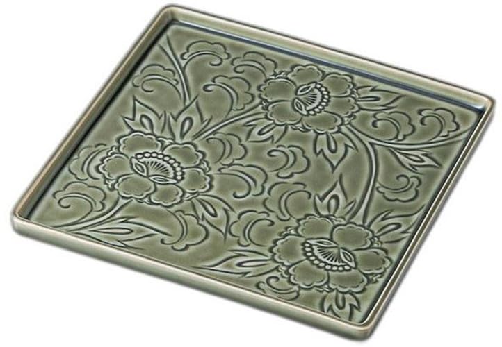 Oribe Square Plate with Carved Flower Design x x Appetizer Plate by Setomonohonpo [17.7 17.7 1.2cm]
