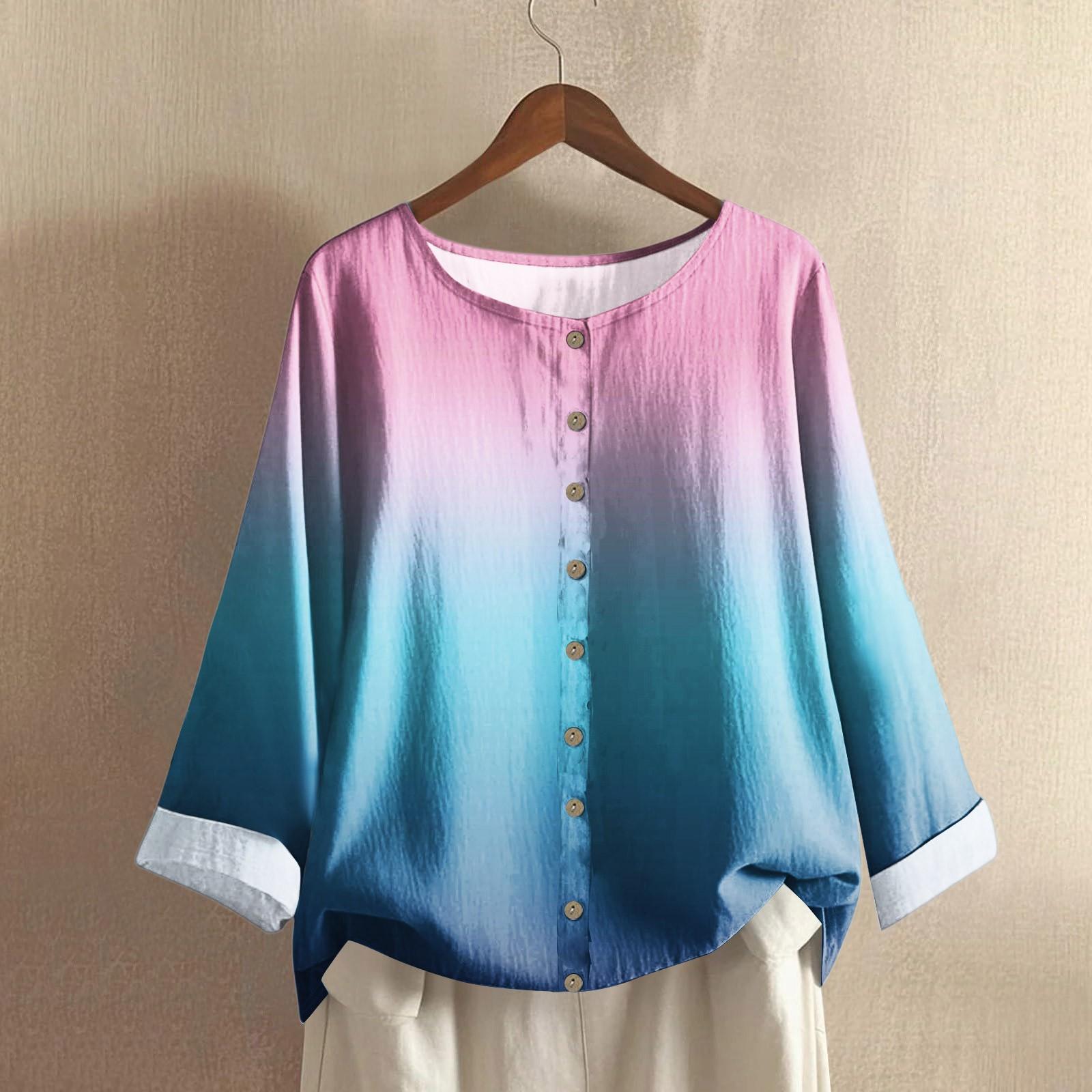 

Женский повседневный топ с длинным рукавом и круглым вырезом, градиентный, из хлопка и льна XL