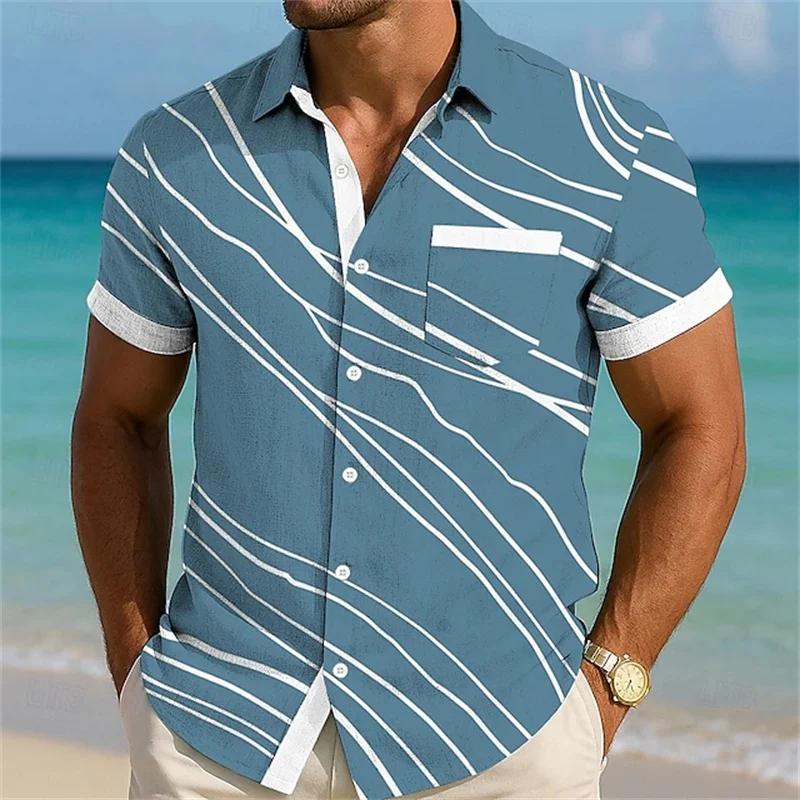 Men's Geometric Color Block Shirt Button Up Shirt Casual Short Sleeve Fashion Daily Vacation Summer Pocket