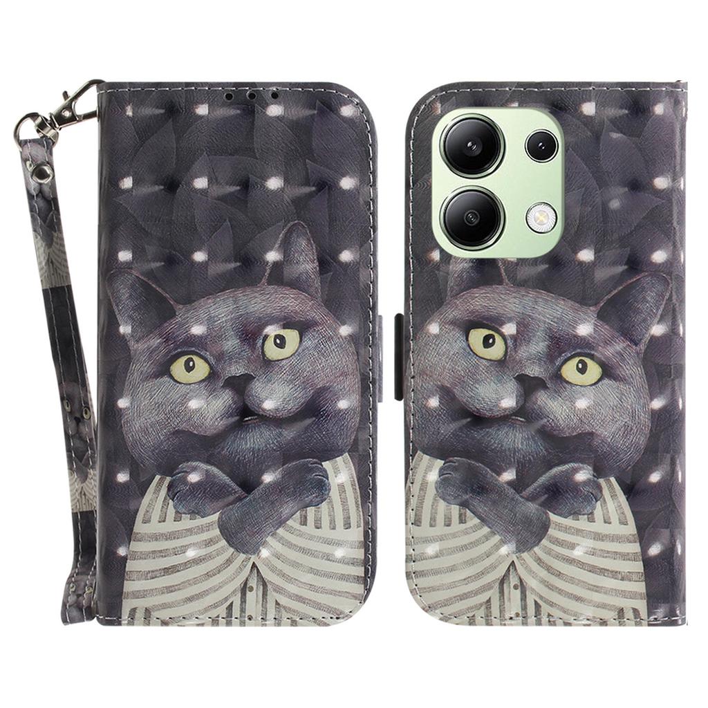 For Xiaomi Redmi Note 13 4G Case with Hand Strap Pattern Printing Leather Phone Cover