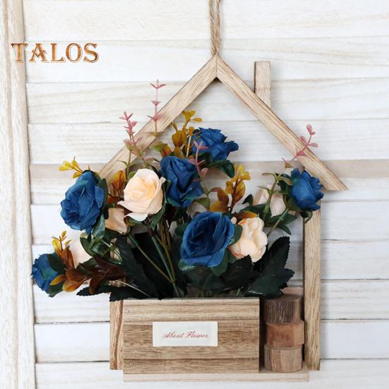 Hölzerner Wandpflanzkasten mit künstlichen Blumen, eingetopften künstlichen Blumen, Heimwanddeko, künstlichen Topfpflanzen für Garten, Terrasse, Wohnzimmer, Schlafzimmerdekoration