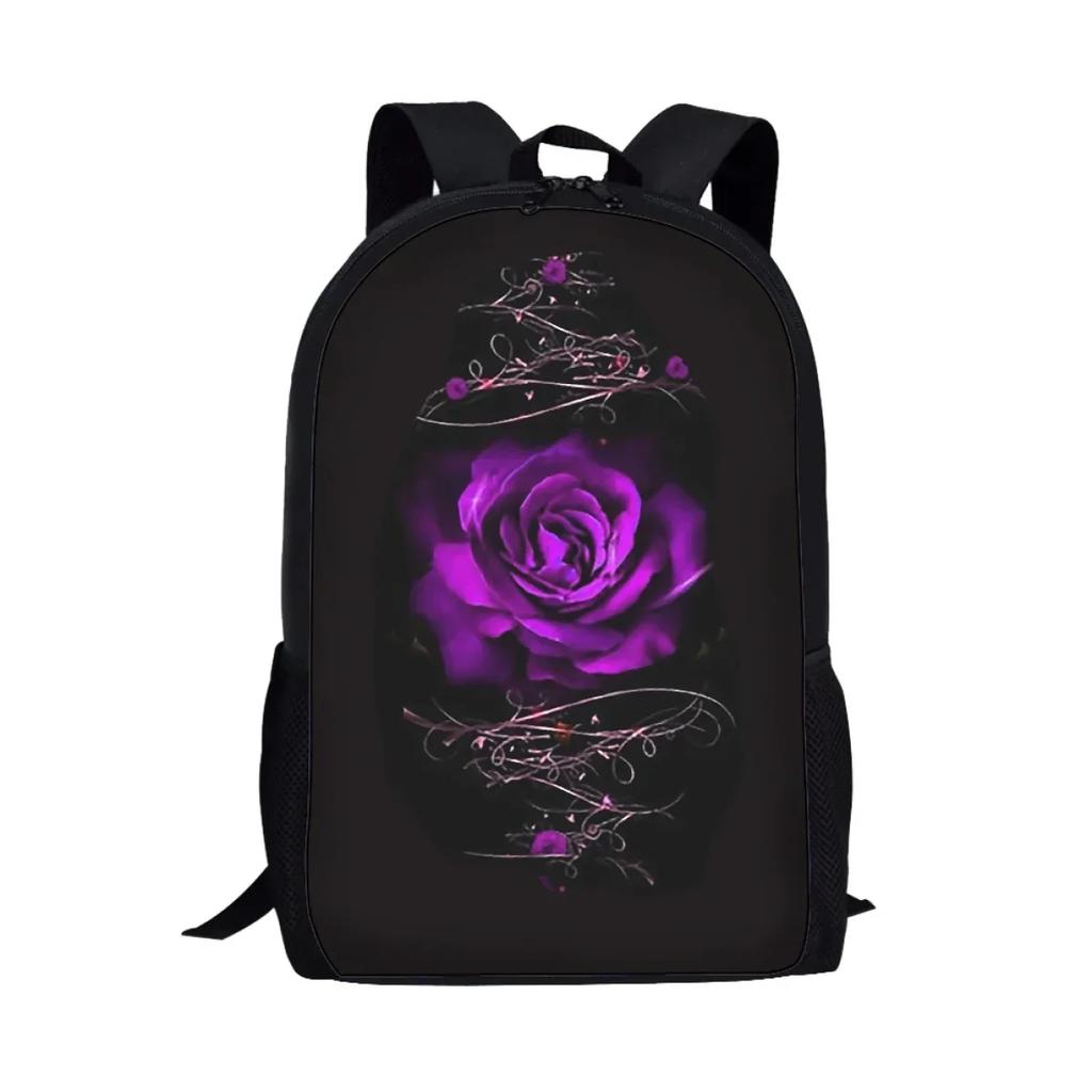 Gothic Rose Pattern School Bags for Girls Teenager Shoulder Backpack Trend College Student Casual Women Travel Bag