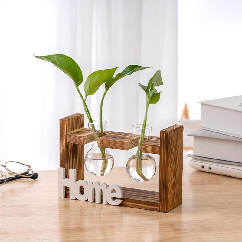 Wood & Glass Hydroponic Bottle - Simple Modern Home Decor