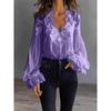 JPNTKY Women's Fashion Casual Solid Color Print Long Sleeve V-Neck Blouses & Shirts