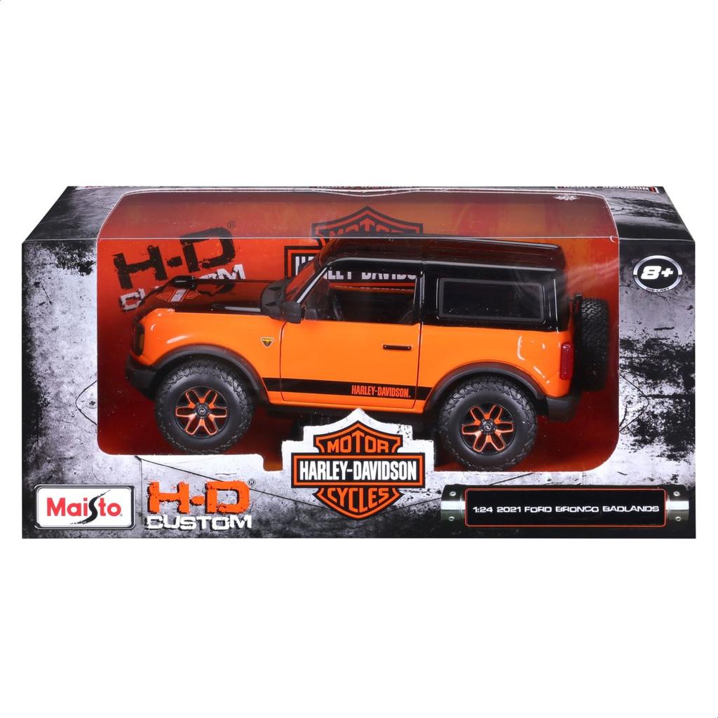 Maisto 1/24 Scale Ford Bronco Badlands 2021 Black/Orange Harley-Davidson Custom Series / Diecast Model Car, Finished Model 32272
