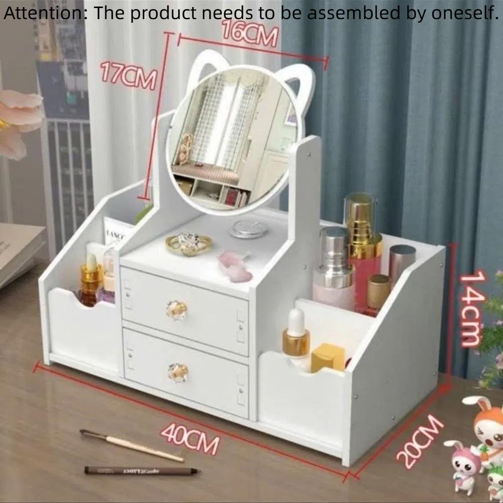 New Household Makeup Mirror Drawer Type Multifunctional Jewelry Sorting Rack Desktop Skin Care Lipstick Shelf Makeup Tool Kit