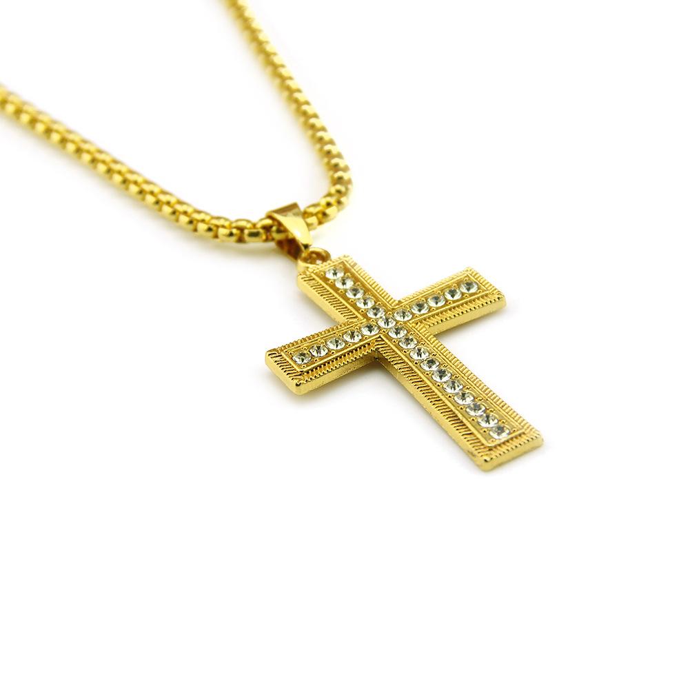 Avrupa ve Amerikan Retro Elmaslar Üç Boyutlu Haç Kolye Kolye Hiphop Hip Hop Erkek Hip Hop