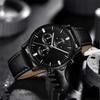 Mens Watch Ultra Thin Black & Silver Business Watch Leather Strap Quartz