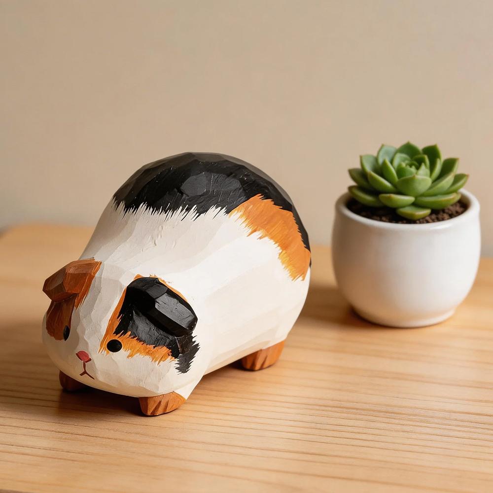 

Hand Carved Decorative Wooden Guinea Pig Figurine Sculpture Cute Cavy Statue Ornament Shelf Home Desk Office Pet Decor Gift