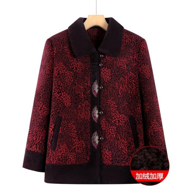 Women's Autumn and Winter Coat Fleece Thickened Old Lady Clothes Lapel Winter Cardigan Top
