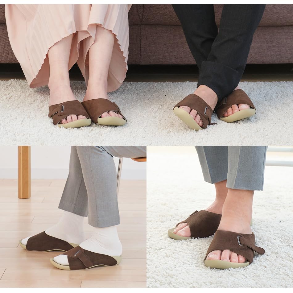 Phiten Room Sandals, Brown, Size 4L (27.0-27.5cm)