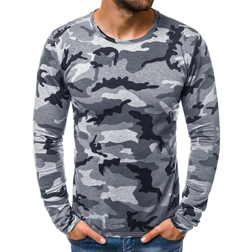 Koszulki z długim rękawem dla mężczyzn, moda męska z nadrukiem O-Neck T-shirt Topy Casual Sport Athletic Pullover Bluzka