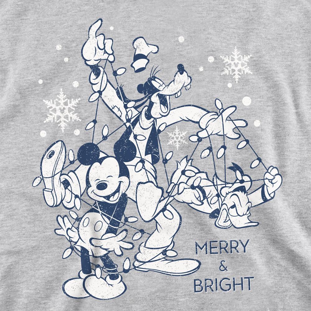 Disney Unisex Adult Merry, Bright And Tied Up In Lights Mickey Mouse Heather Sweatshirt