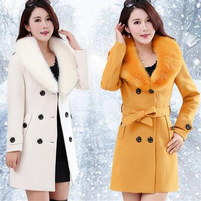 Women's Winter Fashion Coat Warm Coat Large Wool Fur Collar Trench Coat Jacket Coat Autumn and Winter Woolen Coat