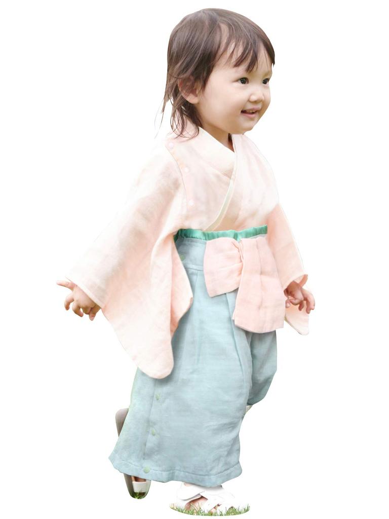 Sweet Mommy Hakama Romper for Baby Boys and Girls, Kimono, Double Gauze with 100% Cotton Lining, 2-Way Inseam, Summer, Pink x Mint, Sizes 50-70