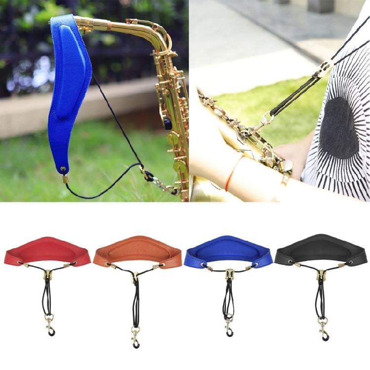Saxophone Neck Strap Leather Padded Sax Neck Strap with Metal Rotatable Hook