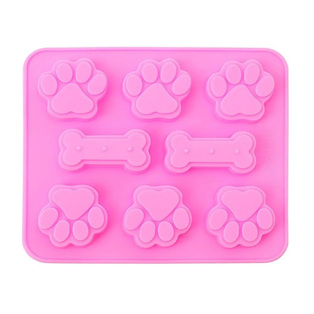 Pink and Blue Puppy Dog Paw and Bone Cake Mold Silicone Ice Cubes Chocolate Molds For Candy Crayons Non-Stick Baking Molds