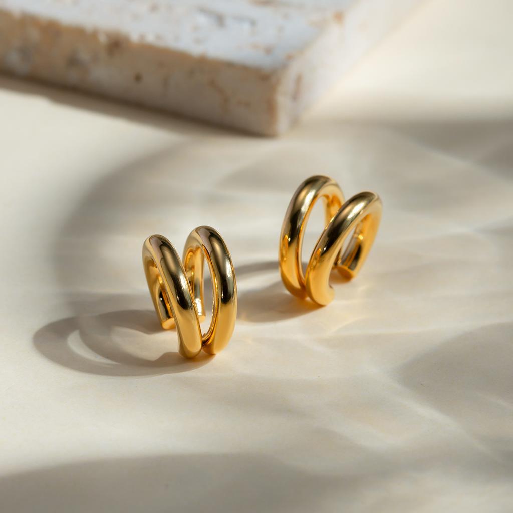 Yori Waterproof Stainless Steel Simple Double Layer Ear Clip for Women Gold Color Rust Proof Basic High Quality Jewelry