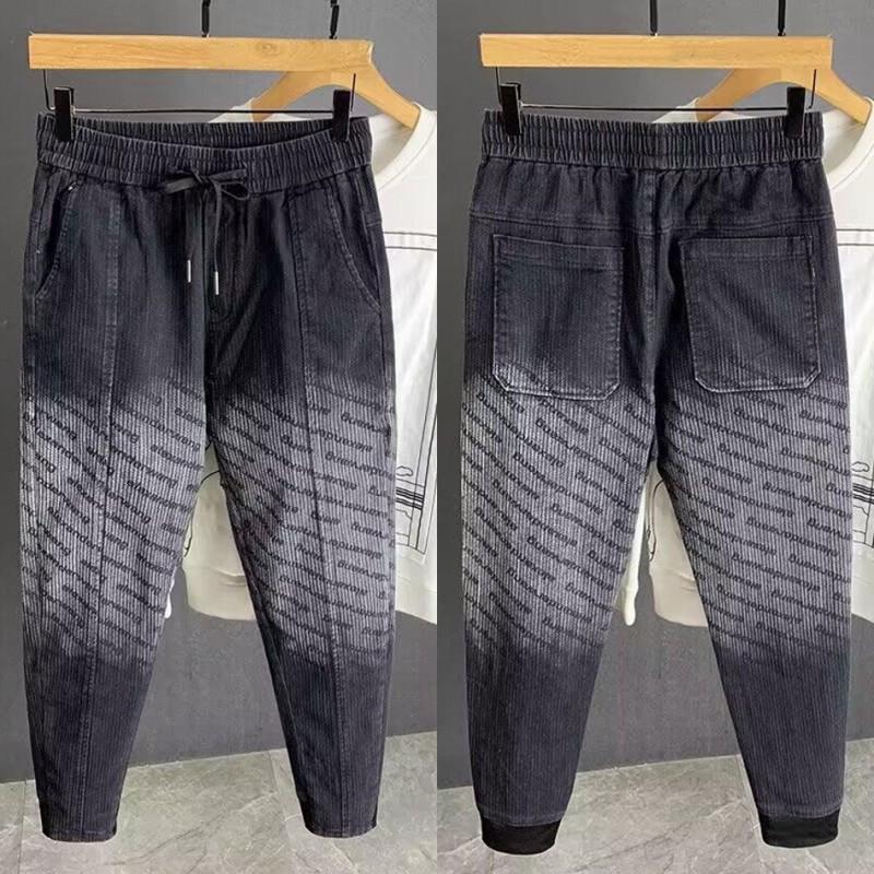 Vintage Men's Loose-fit Harem Jeans Youthful Summer Style Nine Point Hole Ripped Jeans Casual Scene Fashionable Trend