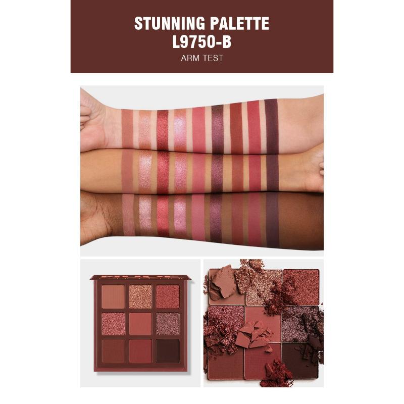 9 Color Nude Eyeshadow Palette Matte Shimmer Glitter Warm Brown Red Pigmented Long Lasting Waterproof Eye Makeup Palette for Women Girls Daily Party