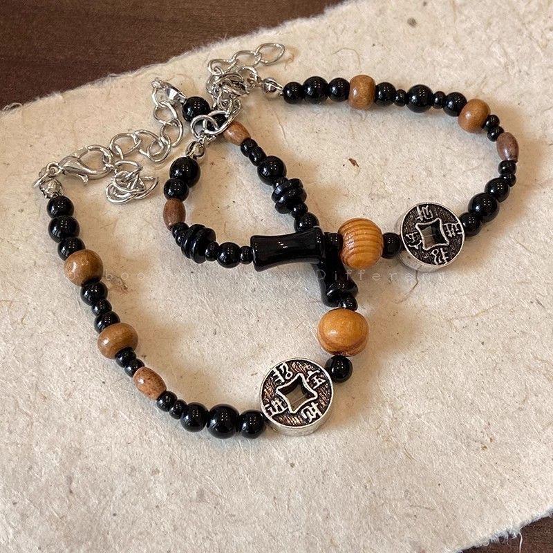Retro copper coin beaded bracelet women's new Chinese style Guochao ins niche design couple jewelry