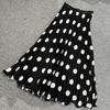 Multicolor Korean Style Chiffon High Waist Pleated Polka Dot Midi Skirt