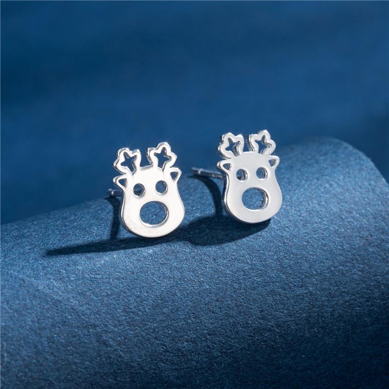 925 Sterling copper Small Animal Stud Earrings for Women Mini Dog Paw Piercing Earring Zircon Rabbit Owl Cat on Moon Pendientes