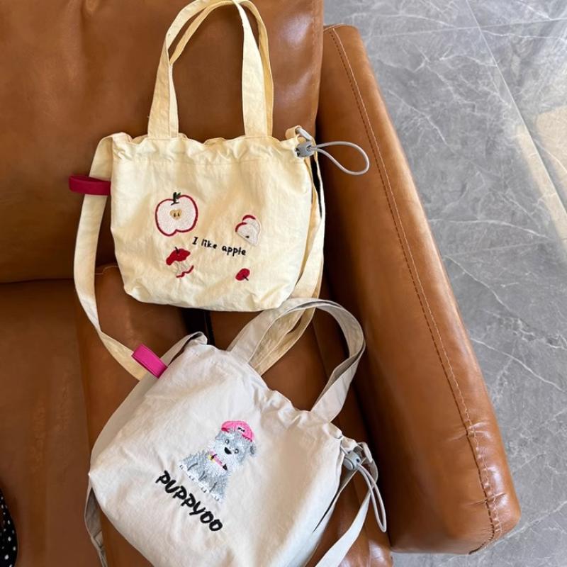Cute Embroidery Women'S Drawstring Shoulder Bag Cartoon College Girls Book Tote Shopping Bags Large Capacity Female Handbags
