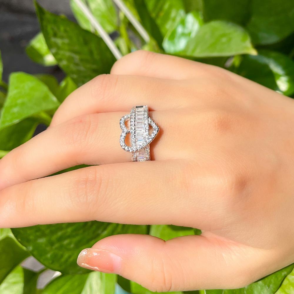 CMM Schmuck Exquisiter Liebesherzförmiger Silberfarbener Zirkonia Öffnender Verstellbarer Ring für Liebhaber Schmuck Geschenk
