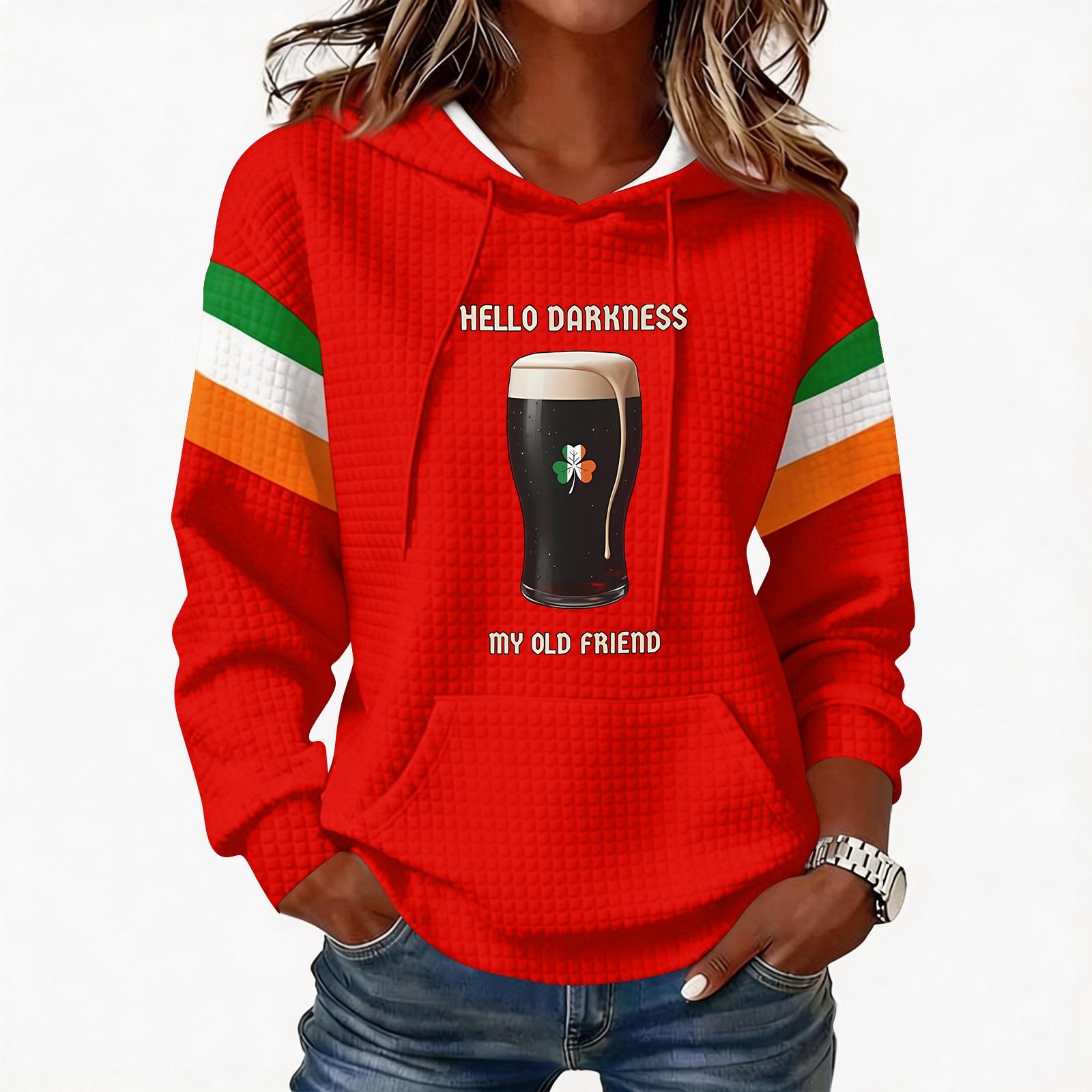 

Women s Fashion Lightweight Long-Sleeved Pullover Hoodie with Pockets and Print XL