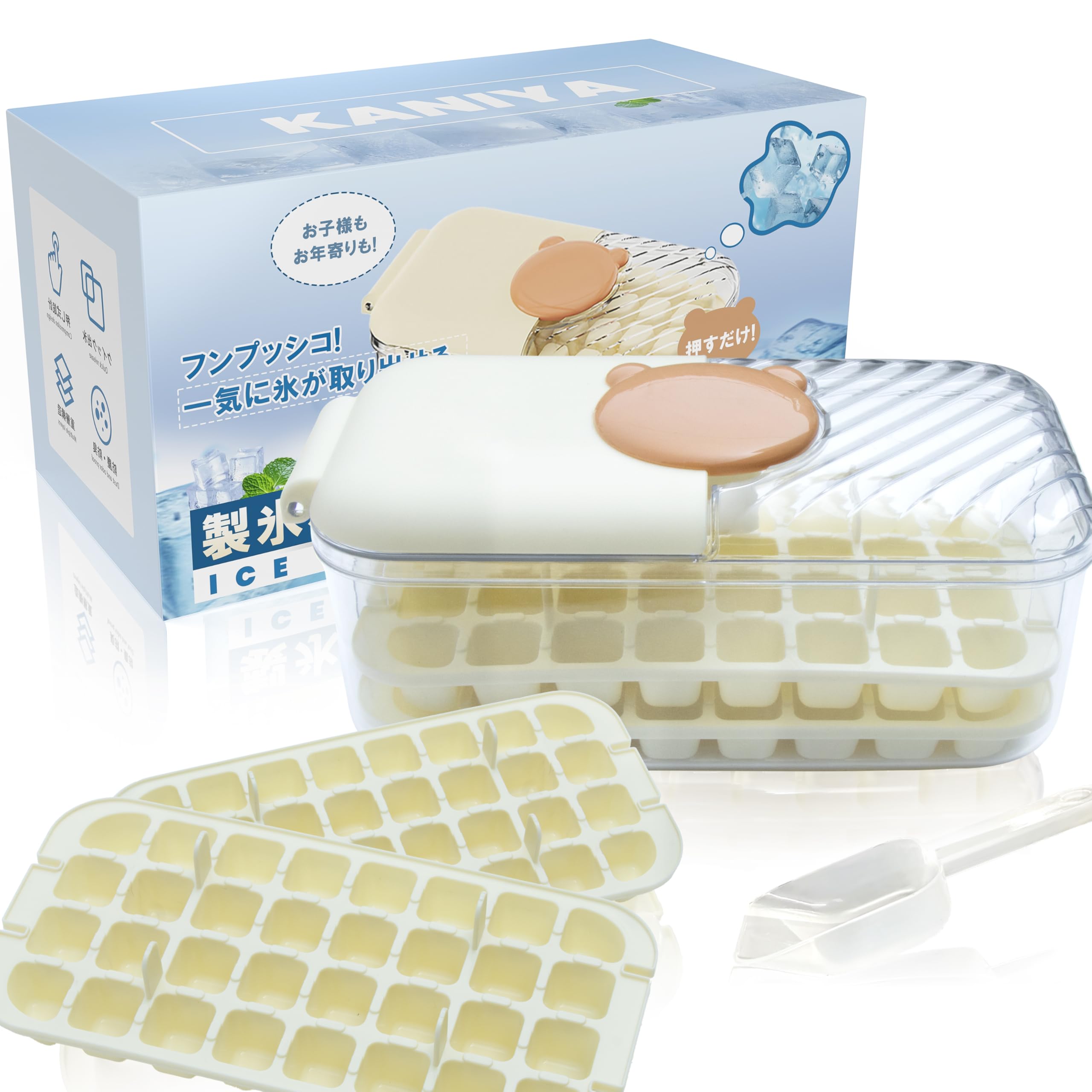 

KANIYA Ice Cube 64 Large Ice Ice Ice Maker Ice Ice Home Freezer Easy Ice Ice Maker Tray, Cells, Capacity, Maker, Tray, Container, Maker, Mold, кремовый