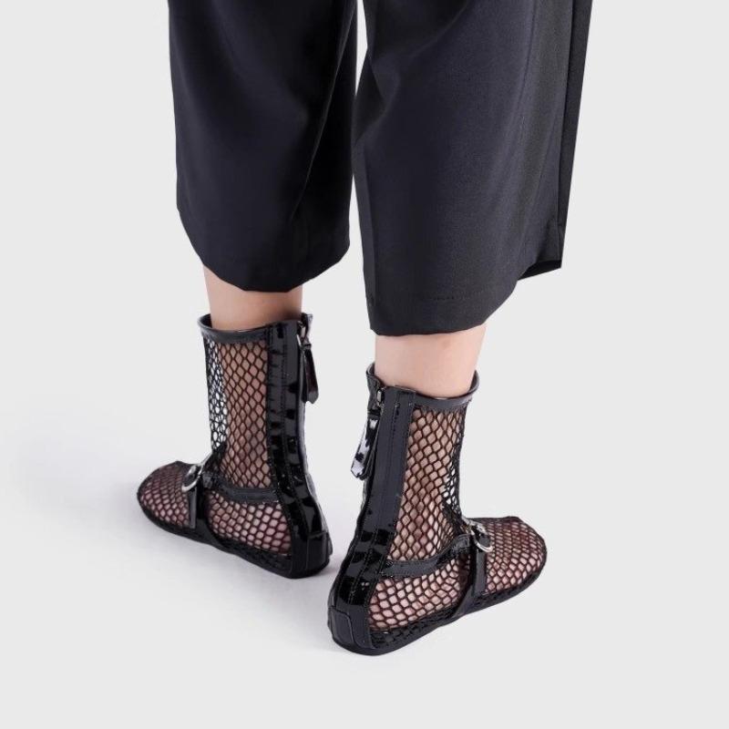 Summer Women Cool Boots New Mesh Hollow Sandals Fashion Design Belt Buckle Sexy Comfort Female Flat Shoes Plus Size 42