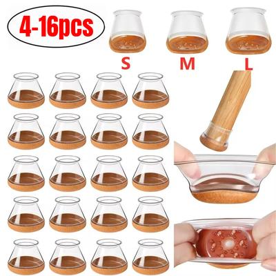 4–16 Stück transparente Tisch-/Stuhlbeinschoner, runde Kappen für Möbelbeine, Abdeckung für Bodengleiter, rutschfest, kratzfest, mit Filzgleitern
