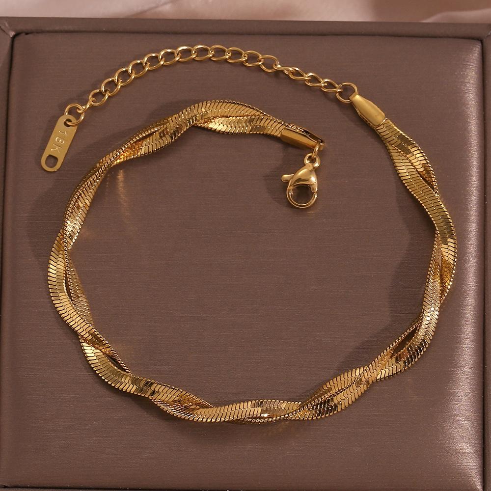 Fashion Jewelry Anklets Woven Snake Chain Anklet 18K Gold Plated Stainless Steel Anklets for Women