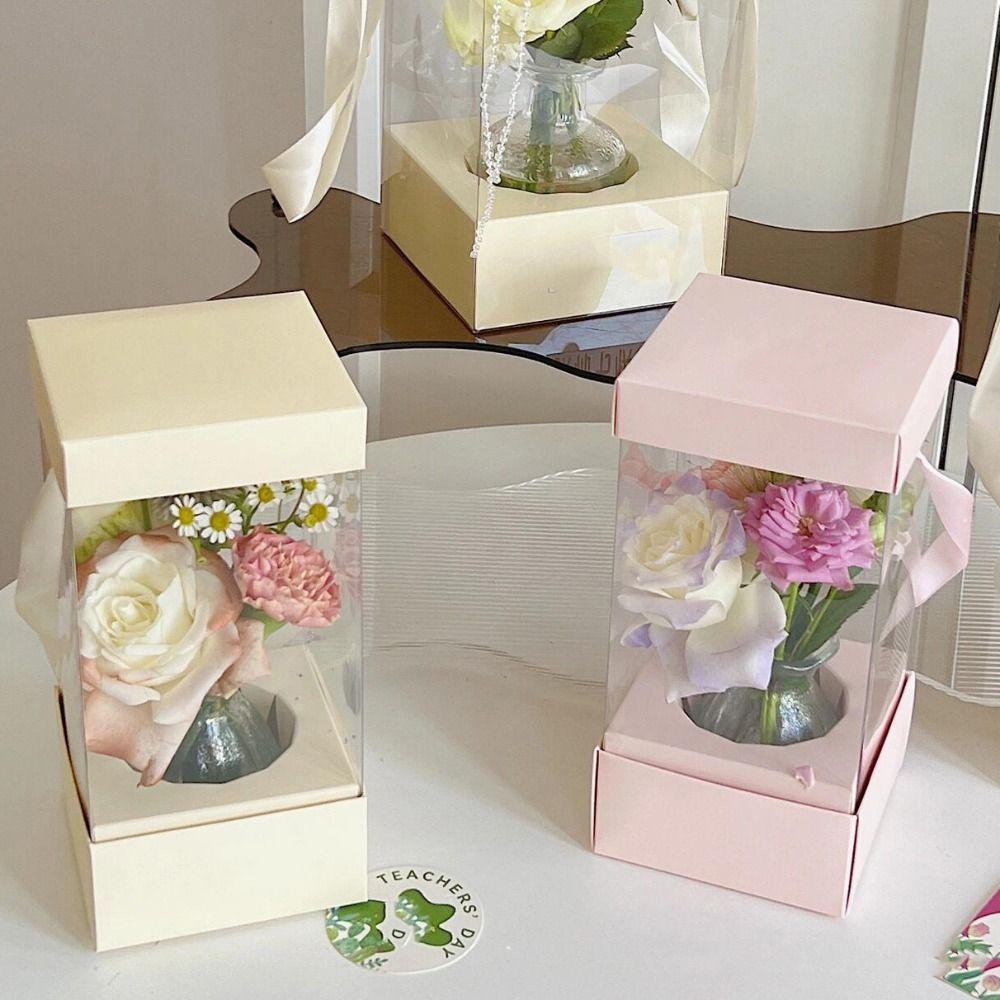 5PCS Paper Box Bouquet Wrapping Bag Transparent Flower Bag Handheld Flower Box  Valentine Day