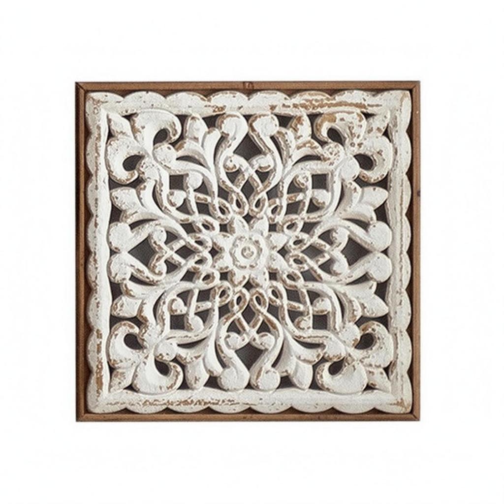 Arte da Parete Floreale Intagliata Pannello in Legno Sbiancato Traforato Decorazione per la Casa