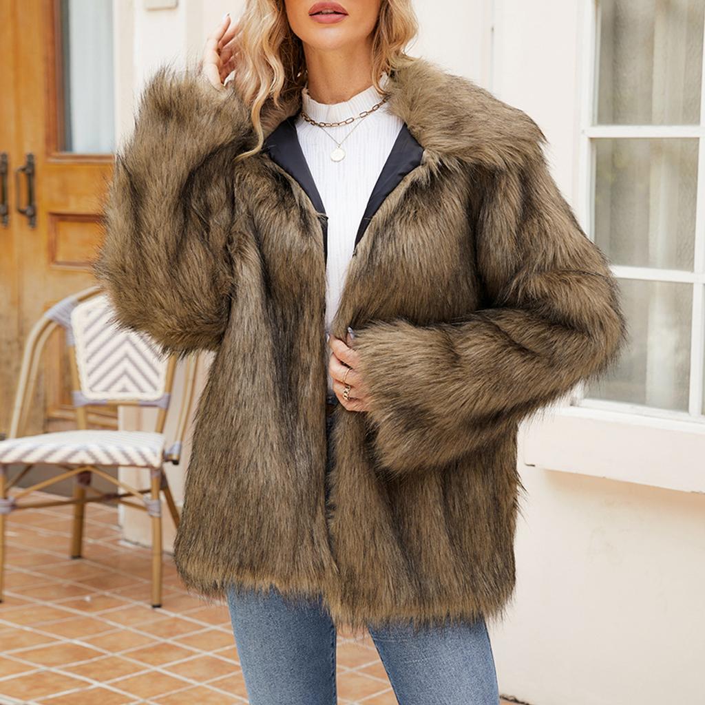 Women's Winter Fashion Casual Lapel Plush Mid-length Coat