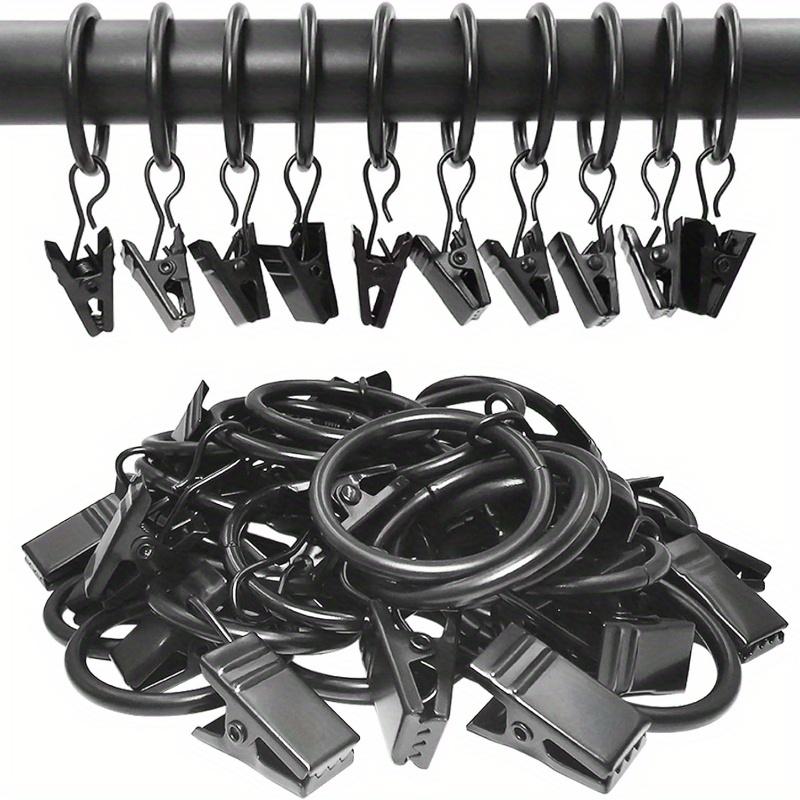 12/36/40 Stück Vorhangring mit Clip, Vorhangclip mit Ring, Aufhänger Vorhangring 33 mm/1,26 Zoll Bohrung, montierte Gardinenstange Vintage Schwarz