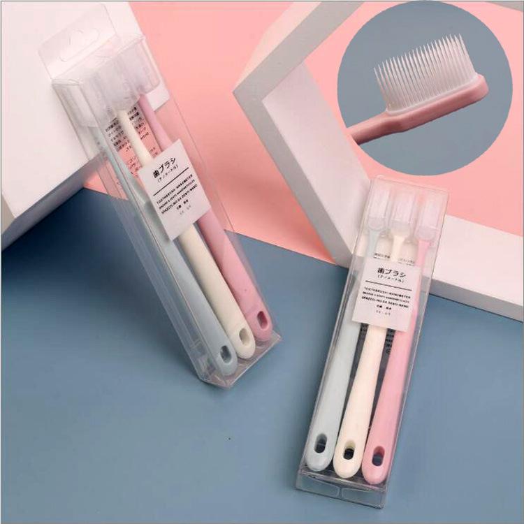 Macaron Nano Toothbrush Set: 3-Piece Japanese Adult Design with Lid, Small Head, Ceramic Colors