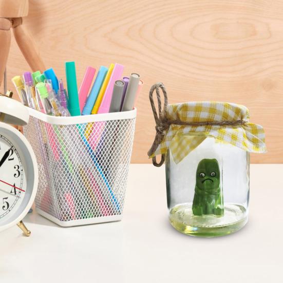 Grumpy Pickle Sculpture In Clear Jar Sad Anxious Pickled Cucumber Figurine Statue Home Office Desktop Decoration Ornament Christmas Gift