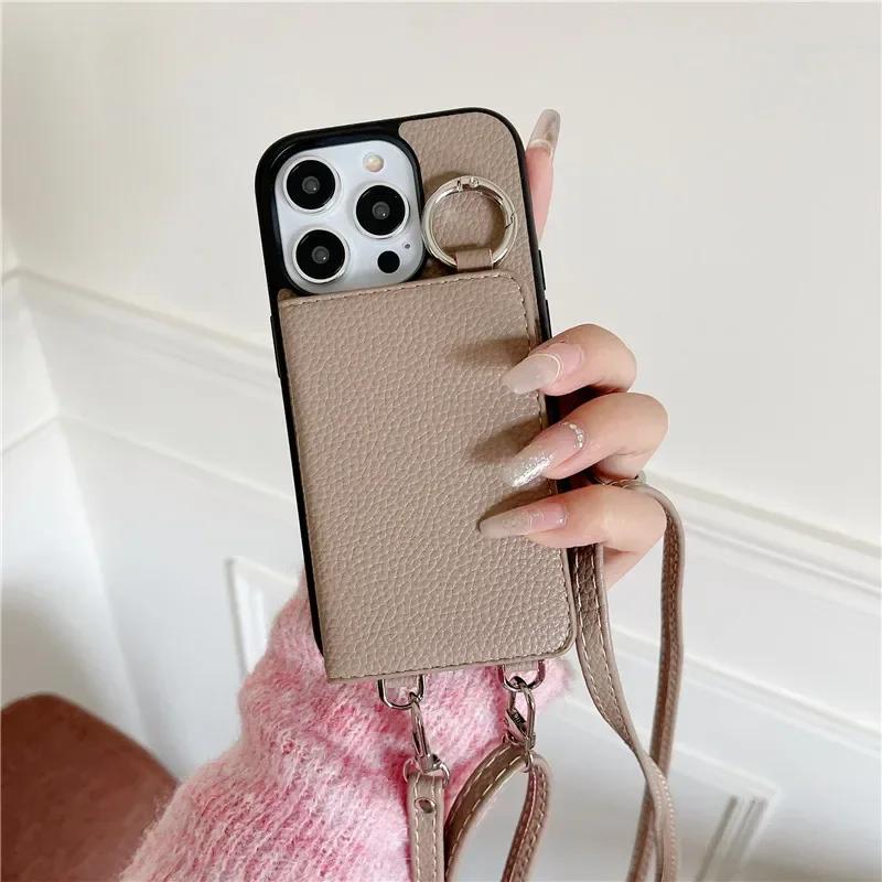 Crossbody Leather Phone Case for IPhone 13 12 Mini 16 Plus 15 14 11 Pro Max XS Wallet with Card Holder Shockproof  Cover