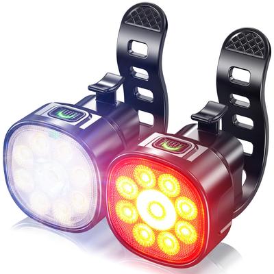 USB Rechargeable Bicycle Headlight and Taillight with 9 Super Bright Lighting IP65 Ideal for Commuters and Schoolchildren LEDs, 8+7 Modes, Waterproof,