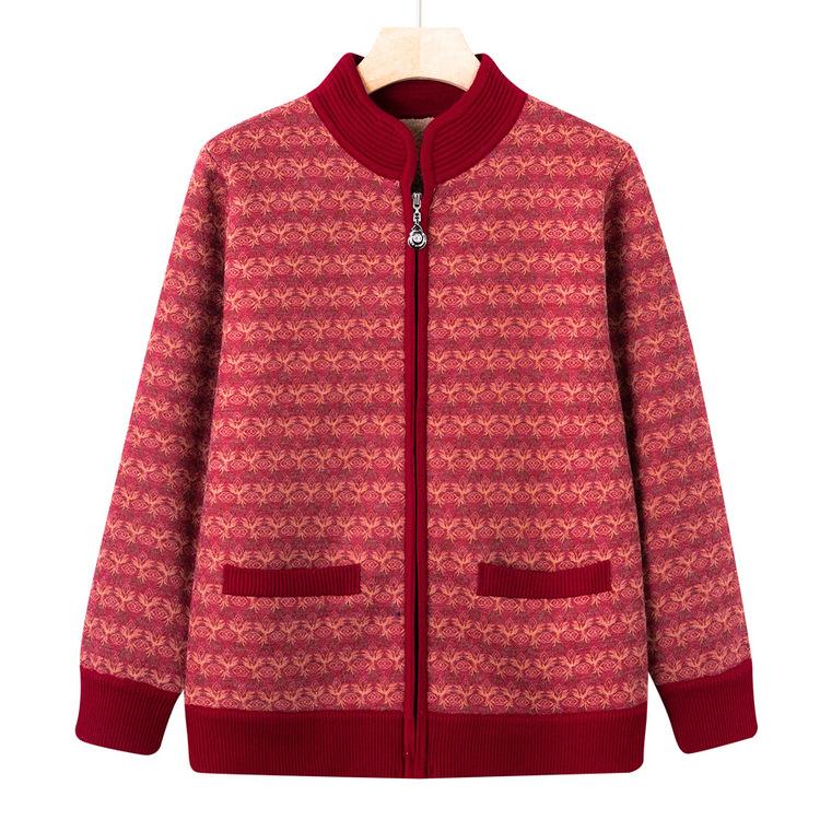 New Jacket Middle-aged and Elderly Women's Clothing Plus Velvet Cardigan Grandma's Winter Clothing Warm Clothes for Elderly People