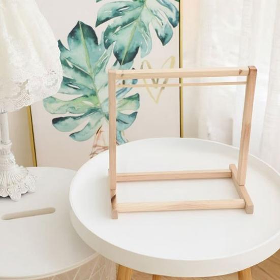 Doll Clothes Rack with Mini Hanger Wooden Girl Doll Garment Display Organizer Rack Dollhouse Clothing Wardrobe Furniture Accessories
