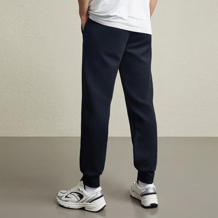 Anta Training Series Solid Color Mid Waist Warm Tapered Knit Sports Pants Men Bottoms Basic-Black 152247318-4