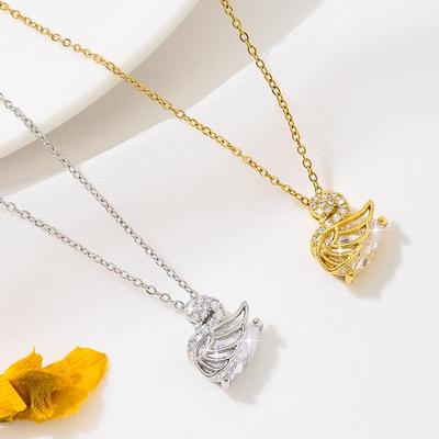 Elegant Zirconia Swan Necklace for Women - Socialite Style Party Wear In Stainless Steel