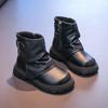 Children New Leather Boots Solid Color Girls Boots for Winter Thick Bottom Plush Fashion Patchwork Versatile Kids Cotton Boots