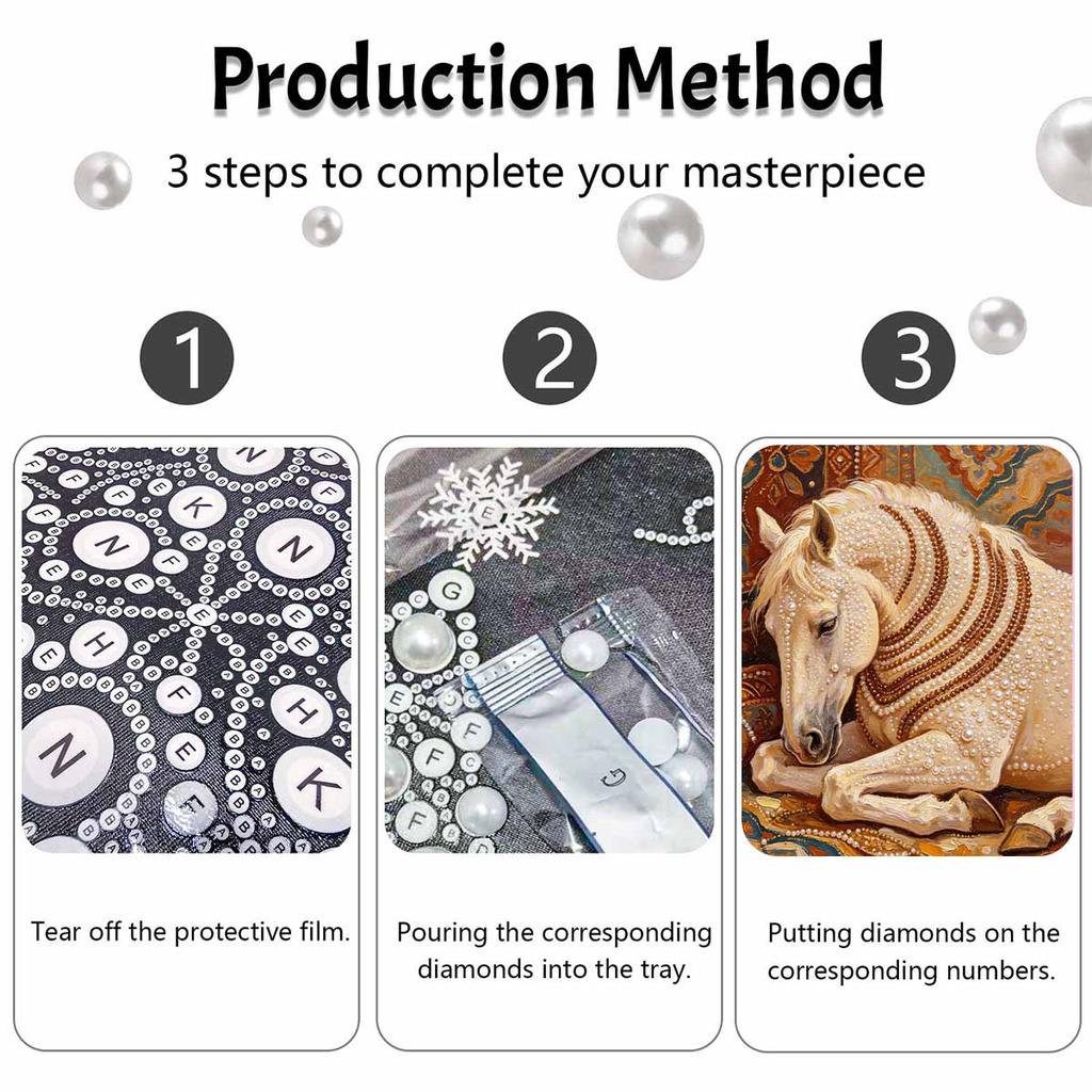 DIY Pearl Bead Art Canvas Horse Pattern Frameless Creative Craft Painting Kit for Relaxing Home Wall Decoration